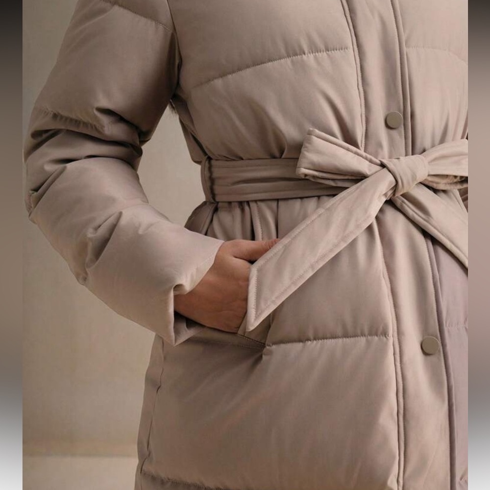 Faux fur lined hooded quilted puffer jacket long full length coat belted black - Picture 10 of 13